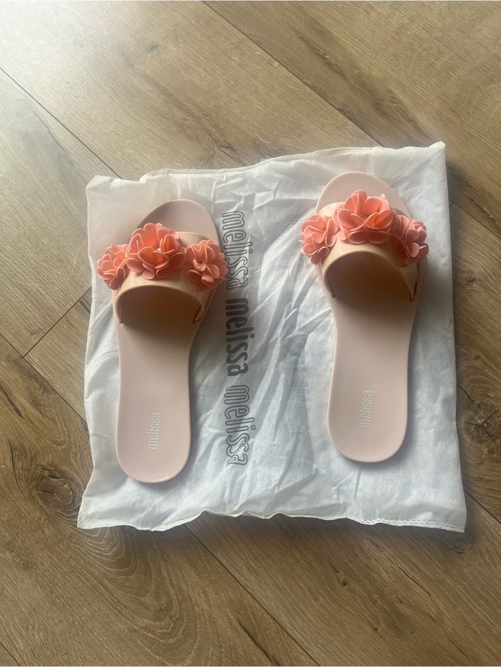 Melissa Peach Pink Floral Slide Sandals